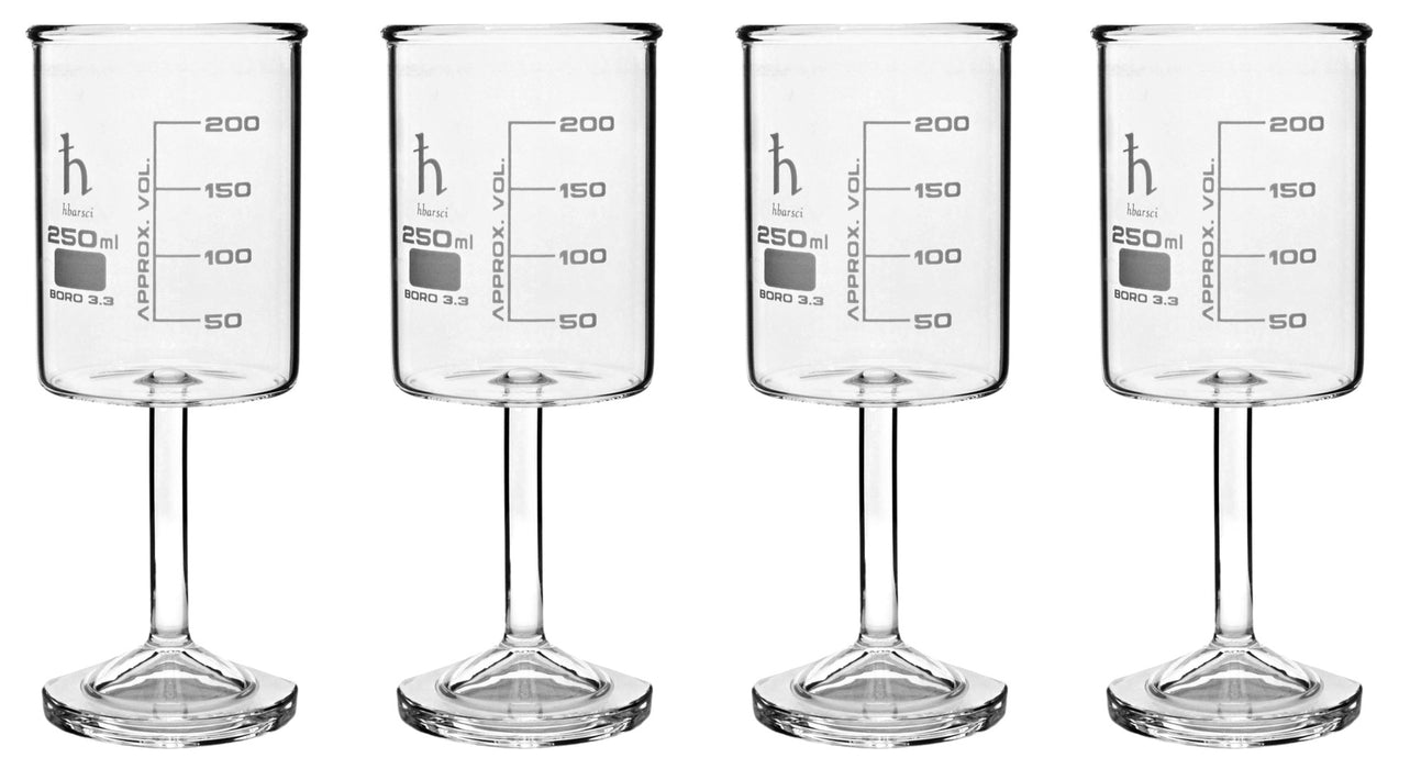 4PK Beaker Wine Glass, 250mL - Borosilicate Glass