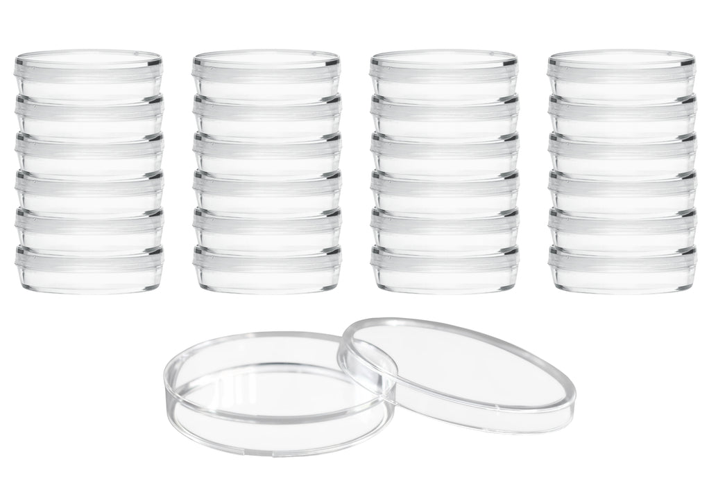 25PK Disposable Petri Dish with Lid - Sterile - 90x14mm - Polystyrene - Triple Vented - Transparent