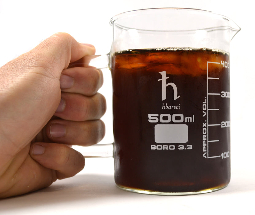 Premium Hand Crafted Beaker Mug, Borosilicate Glass - Pint Glass or Coffee Mug Sized