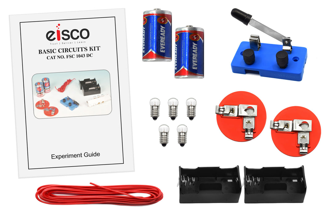 Basic Circuits Kit - Explore Electricity & Build Basic, Parallel & Series Circuits - Includes Batteries, Wire, Bulbs, Knife Switch, Holders & Experiment Guide