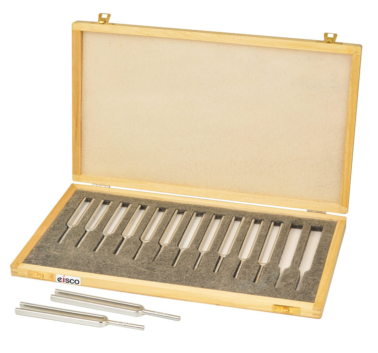 13 Piece Steel Tuning Fork Set - In Wooden Case,  Designed for Physics experimentation