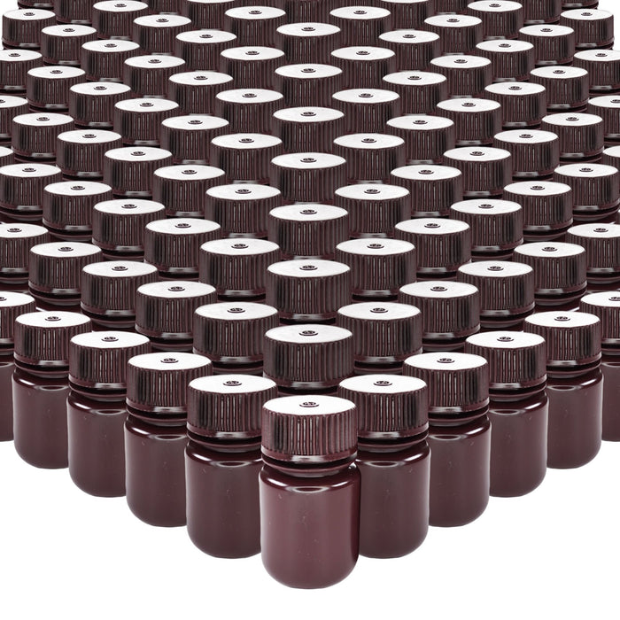 Eisco - Bulk Pack of 1000, 30mL Wide Mouth Amber HDPE Reagent Bottles with Polypropylene Caps, Non-Sterile, Leak-Proof, Chemical-Resistant, UV Light Shielding for Labs, -100°C to 120°C