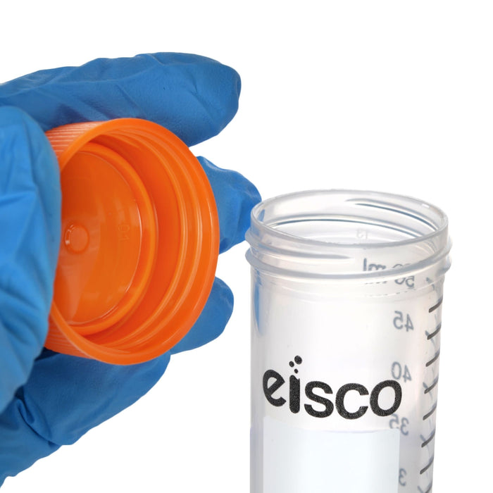 Eisco - Pack of 25, 50mL Non-Sterile Centrifuge Tubes, Polypropylene, Flat Cap, Lab-Grade, Racked
