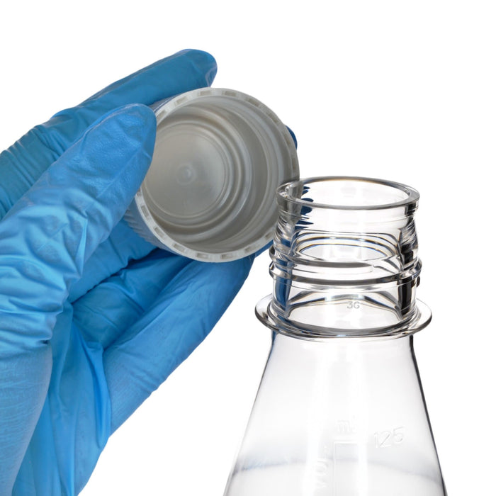 Eisco - Pack of 24, 125mL Sterile PETG Erlenmeyer Flasks, Non-Vented, Baffled Bottom, Gamma Sterilized, USP Class VI, Lab-Grade, Chemical Storage, Cell Culture, Mixing