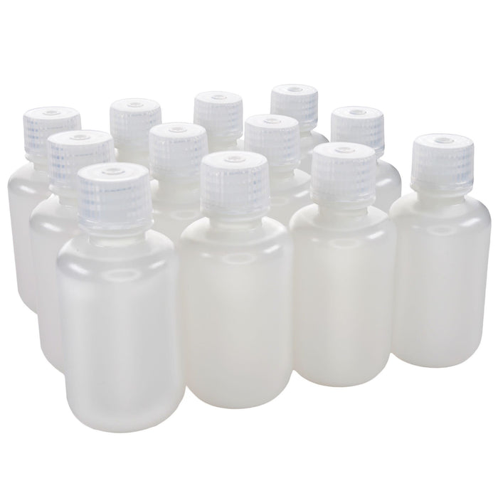 Eisco - Pack of 12, 60mL Sterile Narrow Mouth HDPE Translucent Reagent Bottles with Polypropylene Caps, Leak-Proof, Chemical Resistant, Laboratory Storage Bottles, -100 to 120°C Temperature Range