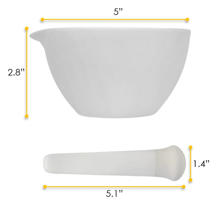 Mortar & Pestle, 275mL - 125mm - Porcelain, Unglazed Grinding Surface