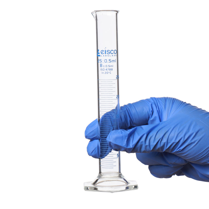 Graduated Cylinder, 25ml - Class B - Blue Graduations - Hexagonal Base