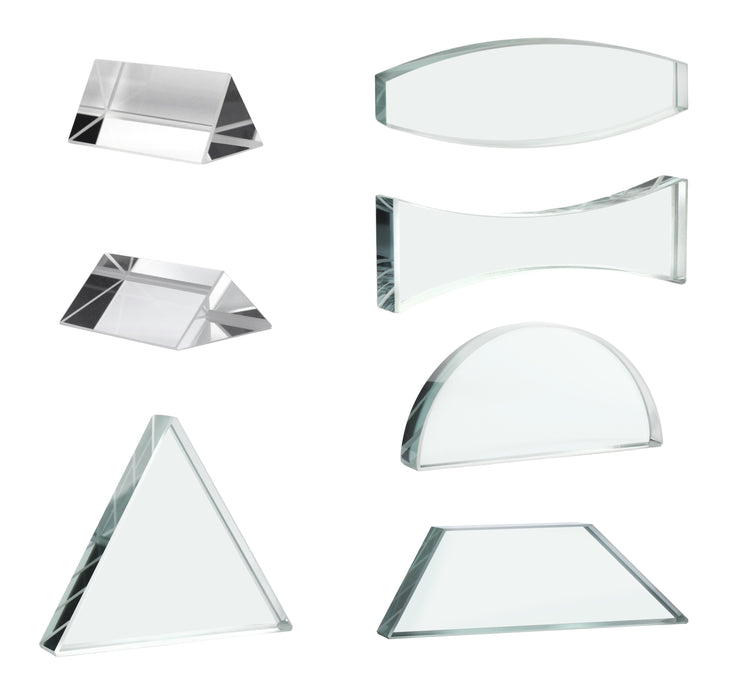 7-Piece Glass Prism and Lens Set, 13mm Thick, with Wooden Storage
