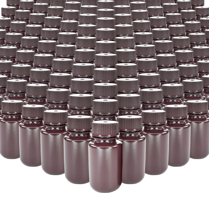 Eisco - Bulk Pack of 1000, 60mL Wide Mouth Amber HDPE Reagent Bottles with Polypropylene Caps, Non-Sterile, Leak-Proof, Chemical-Resistant, UV Light Shielding for Labs, -100°C to 120°C