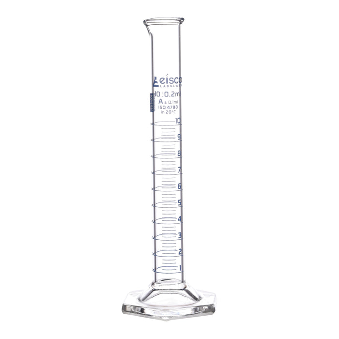 Graduated Cylinder, 10ml - Class A - Blue Graduations - Hexagonal Base