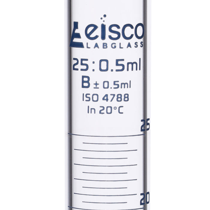 Graduated Cylinder, 25ml - Class B - Blue Graduations - Hexagonal Base
