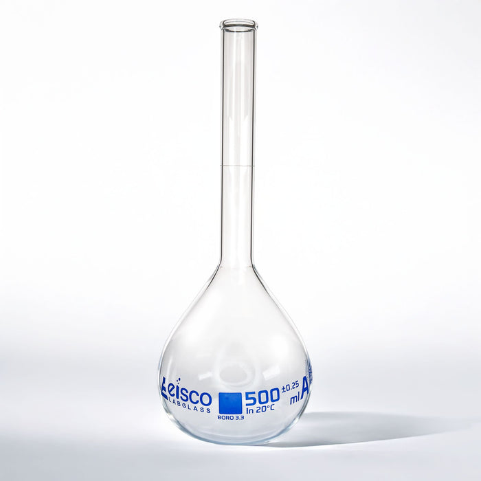 Eisco ?Çô Volumetric Flask 500mL Class A Borosilicate Glass with Rim ?Çô Precision Laboratory Measuring Flask for Titration and Solution Preparation