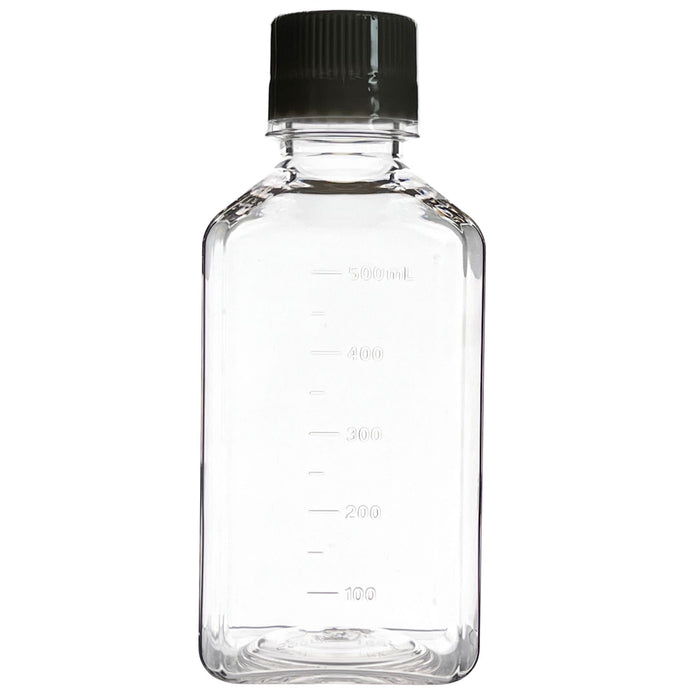 Eisco - Pack of 24, 500mL Sterile PETG Media Bottles with HDPE Caps, Square, Leak-Proof, Tamper-Evident, Non-Pyrogenic, Gamma Sterilized, Ideal for Lab Reagents, Buffers & Biopharmaceutical Use