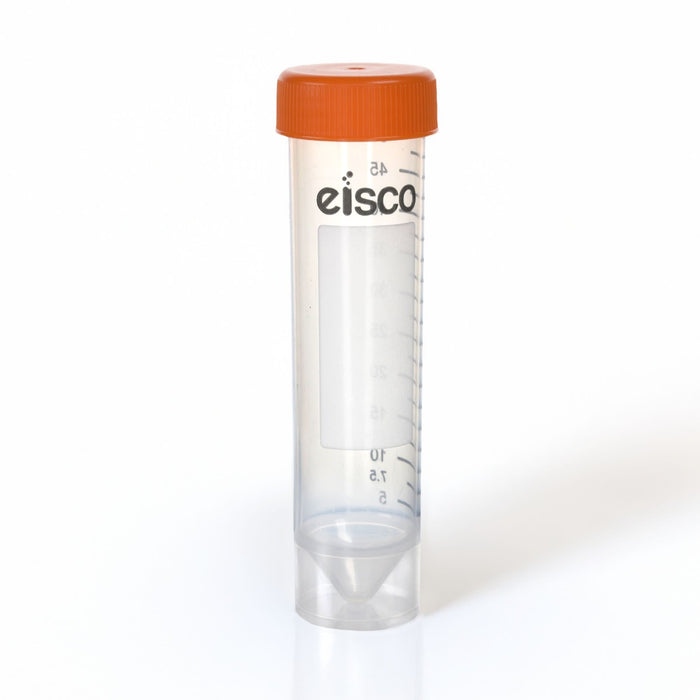 Eisco - Pack of 25, 50mL Non-Sterile Centrifuge Tubes, Polypropylene, Flat Cap, Lab-Grade, Self Standing
