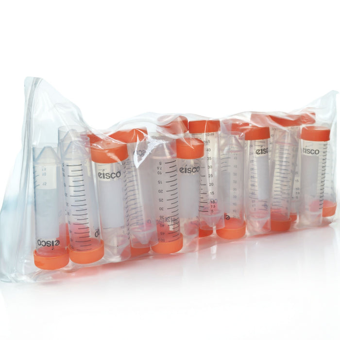 Eisco - Pack of 25, 50mL Sterile Centrifuge Tubes, Polypropylene, Flat Cap, Lab-Grade, Self Standing