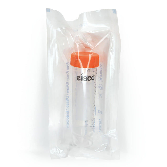Eisco - Pack of 25, 50mL Sterile Centrifuge Tubes, Polypropylene, Flat Cap, Lab-Grade, Individually Wrapped, Self Standing