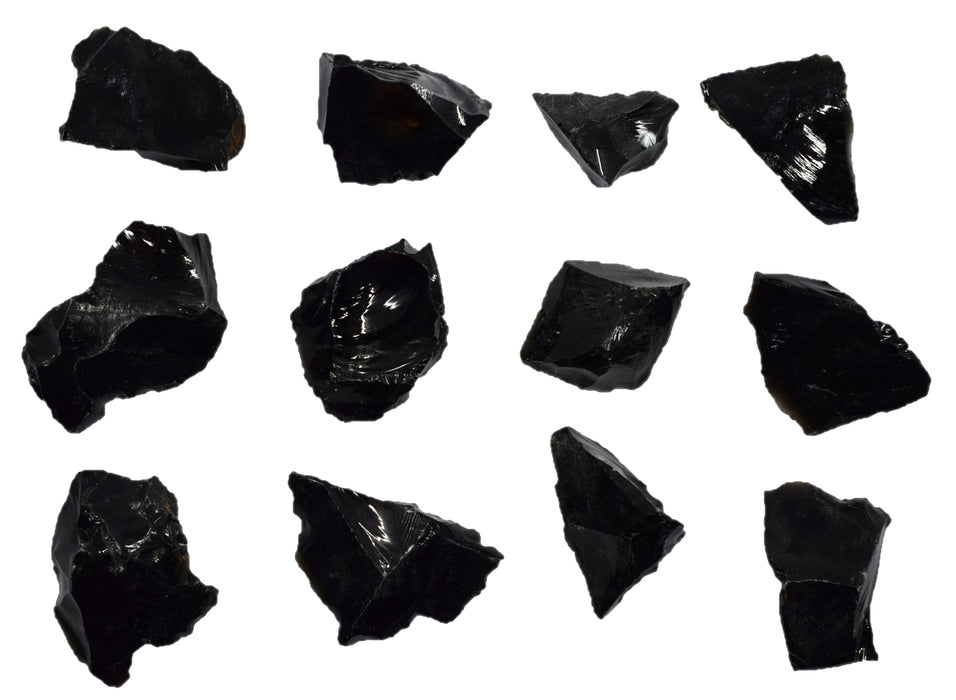 12PK Raw Obsidian, Igneous Rock Specimen - Approx. 1"- Geologist Selected & Hand Processed - Great for Science Classrooms - Eisco Labs
