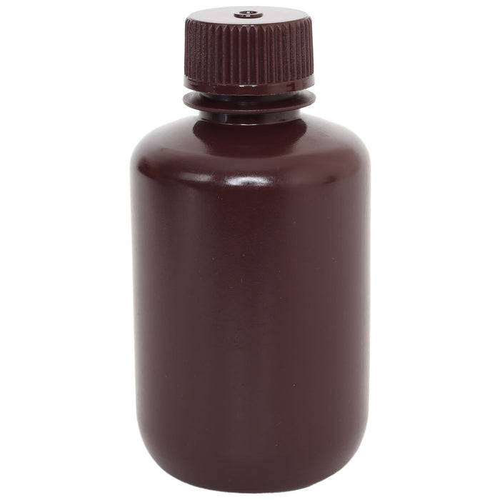 Eisco - Pack of 12 125mL Sterile Narrow Mouth Amber HDPE Reagent Bottles with Polypropylene Caps, Leak-Proof Design, Light-Sensitive Sample Storage, -100 to 120°C, Laboratory Containers