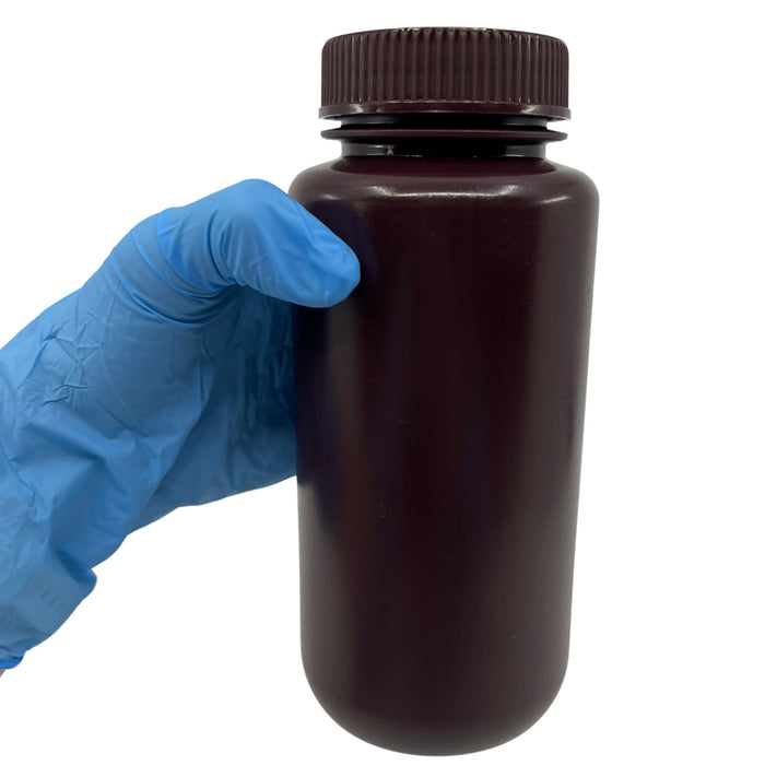 Eisco - Pack of 12, Sterile 500mL Wide Mouth Amber HDPE Reagent Bottles with Polypropylene Caps, Leak-Proof, UV Light Protection for Laboratory Samples, -100 to 120°C, Durable Chemical-Resistant Lab Containers