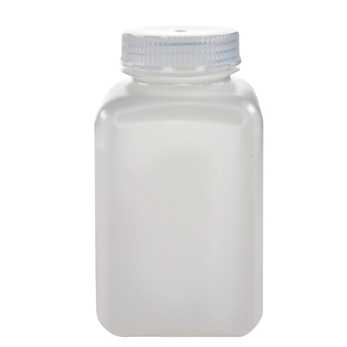 Eisco - Pack of 12, Sterile 500mL Square HDPE Reagent Bottles with Wide Mouth Polypropylene Caps, Translucent, Non-Autoclavable, Leak-Proof, Chemical Resistant, -100°C to 120°C, Ideal for Laboratory and Industrial Use