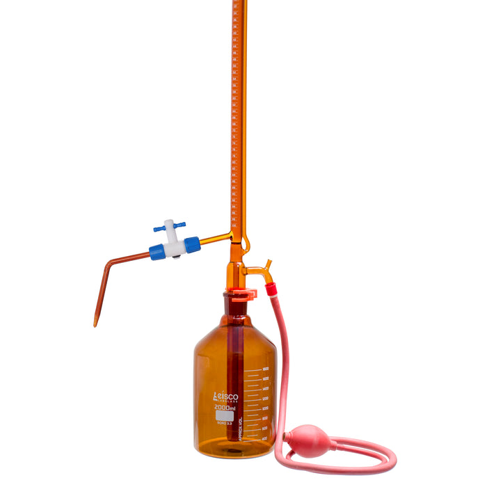Eisco Labs - Automatic Zero Burette, 100ml - Amber Class A - 34/35 Joint Size - 0.10??ml Tolerance, 0.20ml Sub. Divisions - 2000ml Reservoir Capacity