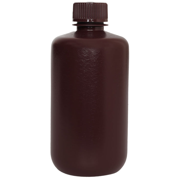Eisco - Bulk Pack of 250 250mL Narrow Mouth HDPE Amber Reagent Bottles with Polypropylene Caps, Non-Sterile, Lab Containers for Light-Sensitive Substances, -100 to 120°C Temperature Range