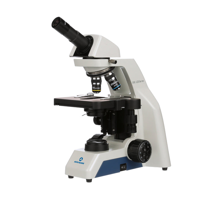 Microscope EXC-121-3 - Monocular Head, 40-400X Magnification, Achromat Objectives, Mechanical Stage, Iris Diaphragm