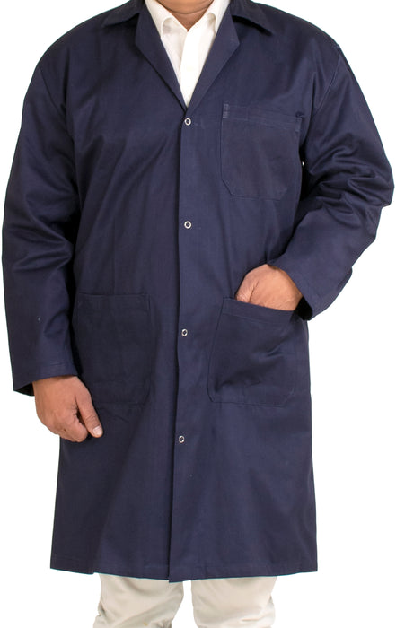 Laboratory Coat - Polyester / Cotton Drill, Long Sleeves, 3 Large Pockets - Navy Blue - Eisco Labs