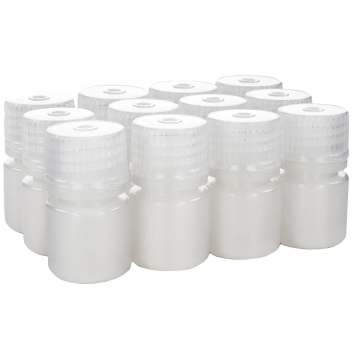 Eisco - Pack of 12, 8mL Sterile Narrow Mouth HDPE Translucent Reagent Bottles with Polypropylene Caps, Leak-Proof, Chemical Resistant, Laboratory Storage Bottles, -100 to 120°C Temperature Range