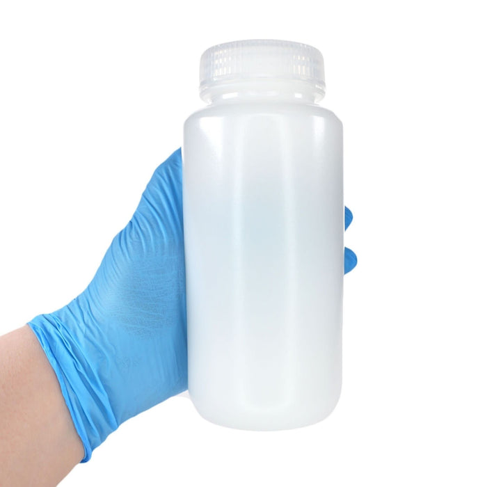 Eisco - Bulk Pack of 125, 500mL Wide Mouth HDPE Reagent Bottles with Polypropylene Caps, Non-Sterile, Lab Containers for Chemicals and Samples, -100 to 120°C Temperature Range