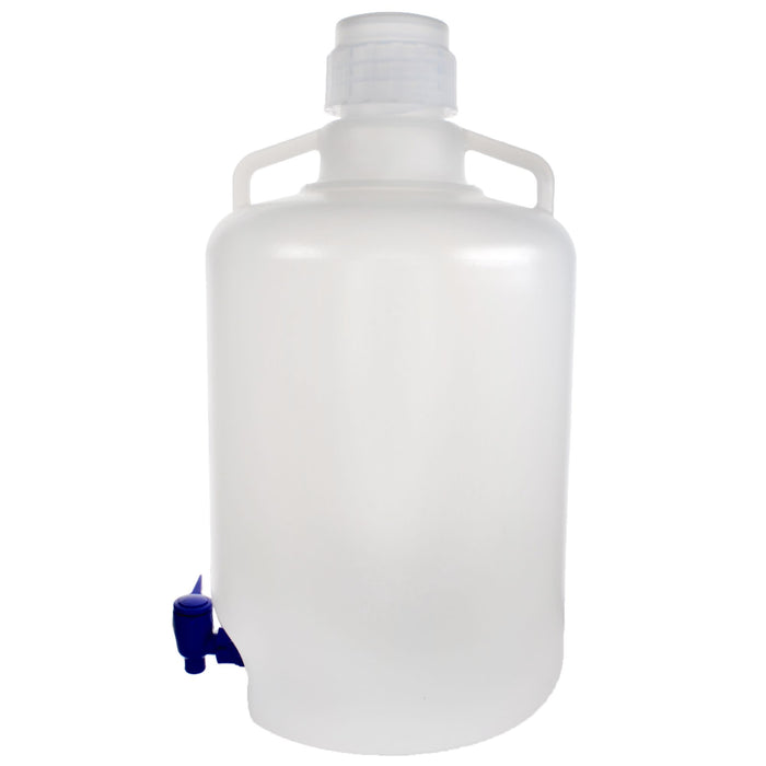 Eisco - 20L Polypropylene Carboy with Silicone-Lined Cap and Spigot, Autoclavable, Leakproof Tested, Non-Sterile, 0-135°C Temperature Range, FDA Compliant, Laboratory and Scientific Liquid Storage Container