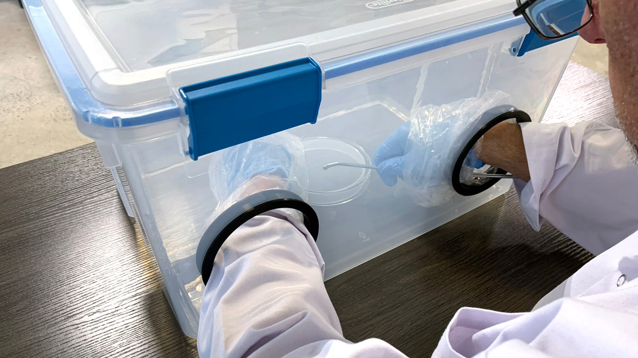 Still Air Box Mushroom Grow Kit with Culturing Supplies - 22.5"L x 16"D x 12.75"H w/ Gasketed Lid - Great Alternative to Laminar Flow Hood