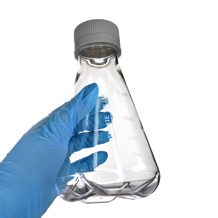 Eisco - Pack of 12, 500mL Sterile PETG Erlenmeyer Flasks, Non-Vented, Baffled Bottom, Gamma Sterilized, USP Class VI, Lab-Grade, Chemical Storage, Cell Culture, Mixing