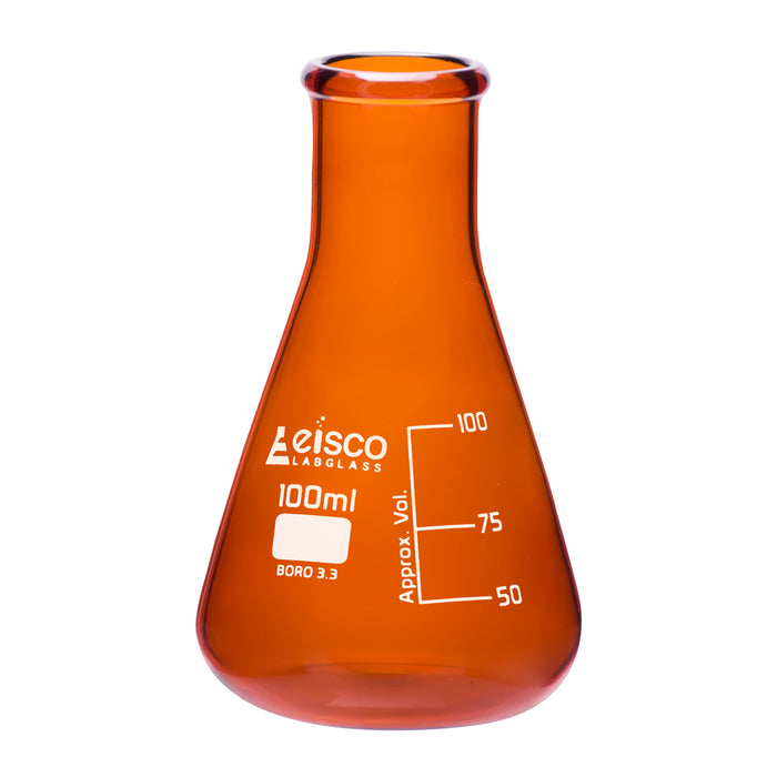 Erlenmeyer Flask, Amber, 100mL - Narrow Neck - Borosilicate Glass