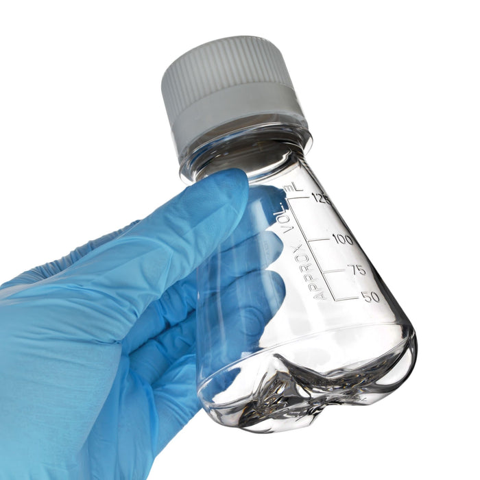 Eisco - Pack of 24, 125mL Sterile PETG Erlenmeyer Flasks, Non-Vented, Baffled Bottom, Gamma Sterilized, USP Class VI, Lab-Grade, Chemical Storage, Cell Culture, Mixing