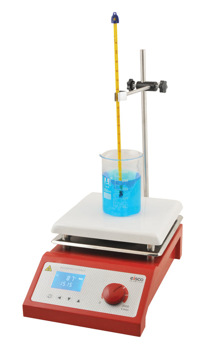 Magnetic Hotplate Stirrer - 7"x7" Ceramic Top - Digital Display - 5000mL Capacity - Max Temp 400°C - Stir Speed 100-2000 rpm - Includes Rod & Clamp Assembly, Temperature Probe, Stir Bar