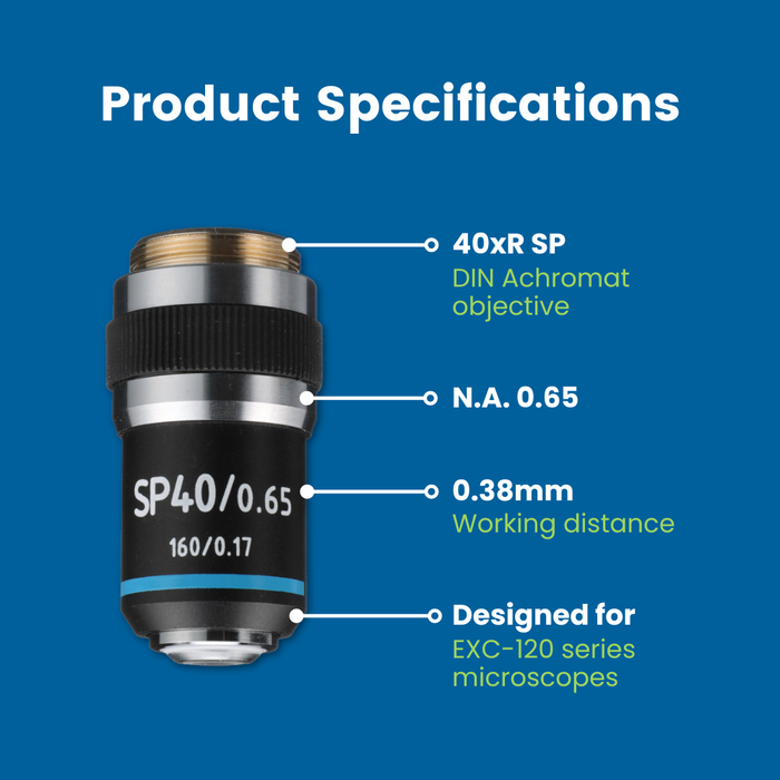 Microscope Objective, 40xR DIN Semi Plan Achromat - Fits Accu-Scope EXC-120 Series Microscopes