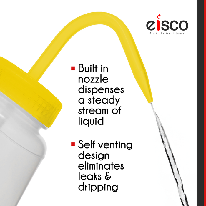 Wash Bottle for Isopropanol, 500ml - Labeled with Chemical Information & Safety Information (1 Color) - Wide Mouth, Self Venting, Low Density Polyethylene - Eisco Labs