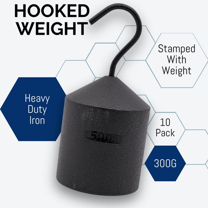 Eisco Labs - Hooked Weight 10-Pack, 500g Each - Iron, Cylindrical with Hook and Bottom Slot for Easy Lifting, Science Experiments, Physics, Scale Calibration, Measurement