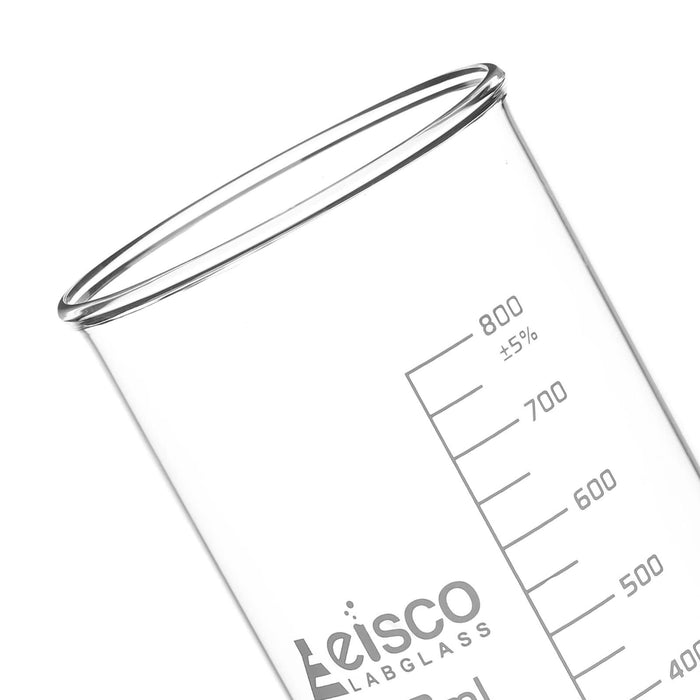 Eisco 6PK Tall Form Beakers Without Spout, 800mL - Graduated - Borosilicate Glass - Berzelius Beaker