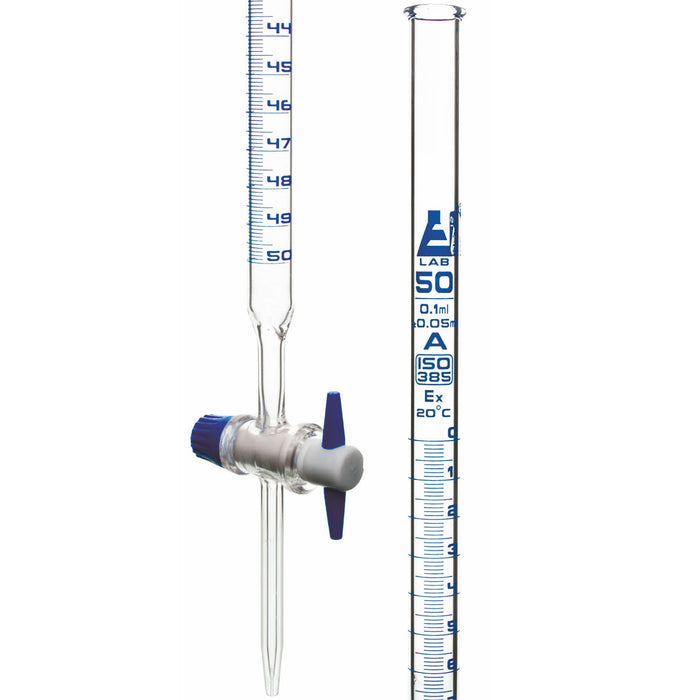 Eisco Labs - Glass Titration Set - 100mL & 250mL Beakers, 50mL & 100mL Graduated Cylinders, 250mL Erlenmeyer Flask, 50mL Burette - High-Quality Glassware for Titration Experiments - Glass Kit