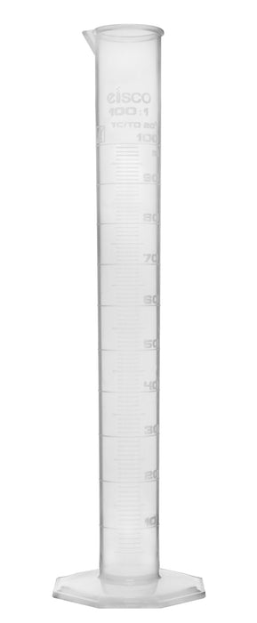 Graduated Cylinder, 100mL - Class B - Hexagonal Base - Raised Graduations - Polypropylene Plastic