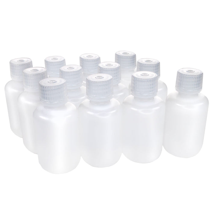 Eisco - Pack of 12, 60mL Narrow Mouth LDPE Translucent Reagent Bottles with Polypropylene Caps, Non-Sterile, Leak-Proof, Chemical Resistant Laboratory Storage Bottles, -100 to 80°C Temperature Range