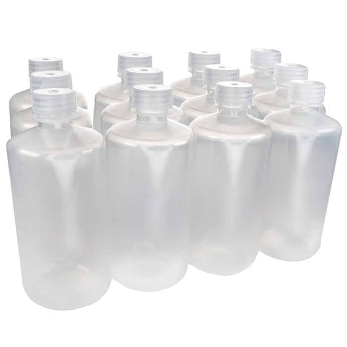 Eisco - Pack of 12, 500mL Narrow Mouth Polypropylene Reagent Bottles with Polypropylene Caps, Autoclavable, Translucent, Non-Sterile, Leak-Proof, 0-135°C Temperature Range, Ideal for Lab Storage and Transport
