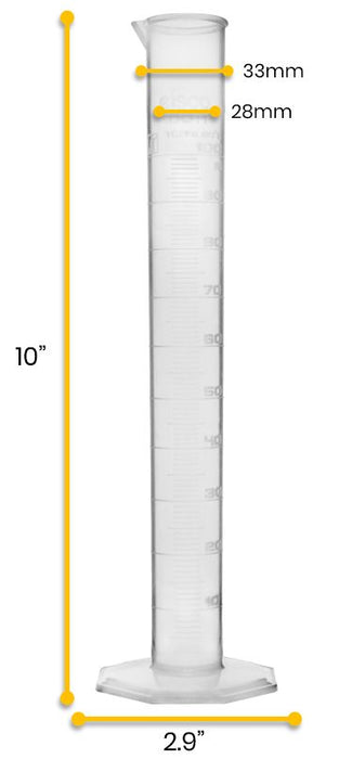 Graduated Cylinder, 100mL - Class B - Hexagonal Base - Raised Graduations - Polypropylene Plastic