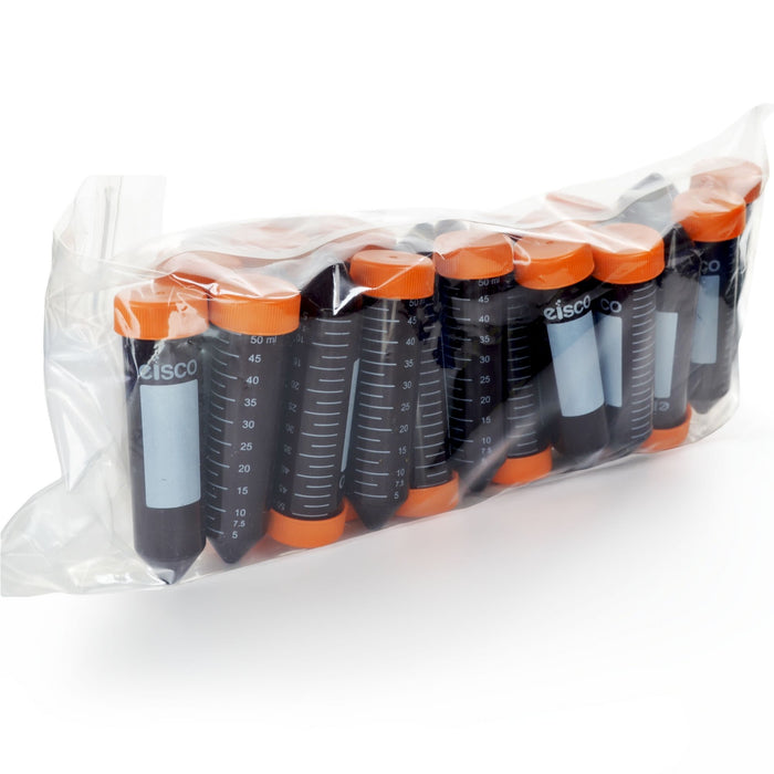 Eisco - Pack of 25, 50mL Sterile Amber Centrifuge Tubes, Polypropylene, Flat Cap, Lab-Grade