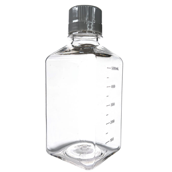 Eisco - Pack of 24, 500mL Sterile PETG Media Bottles with HDPE Caps, Square, Leak-Proof, Tamper-Evident, Non-Pyrogenic, Gamma Sterilized, Ideal for Lab Reagents, Buffers & Biopharmaceutical Use