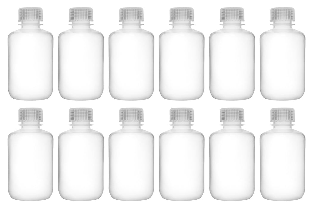 12PK Reagent Bottles, 125ml - Narrow Neck with Screw Cap - Polypropylene