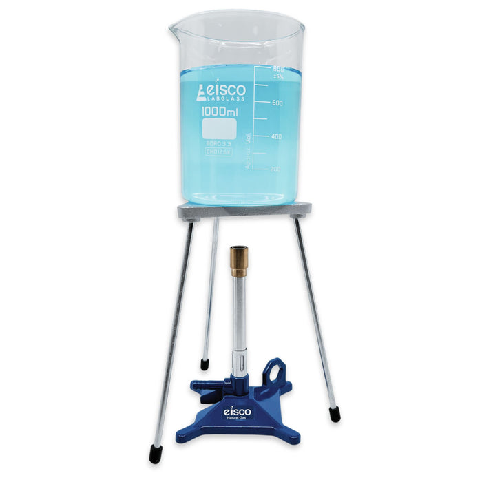Eisco Labs - 12cm Triangular Tripod Stand with Removable Legs - 8.25" Tall, Zinc Plated Cast Iron Top, Mild Steel Legs with Plastic Feet - Stable Support for Lab Equipment, Bunsen Burner Compatible