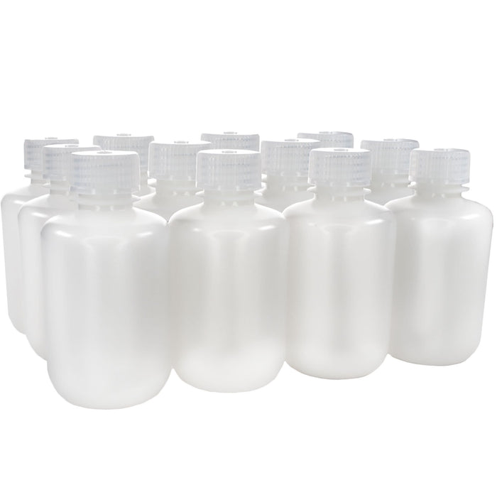 Eisco - Pack of 12, 125mL Sterile Narrow Mouth HDPE Translucent Reagent Bottles with Polypropylene Caps, Leak-Proof, Chemical Resistant, Laboratory Storage Bottles, -100 to 120°C Temperature Range